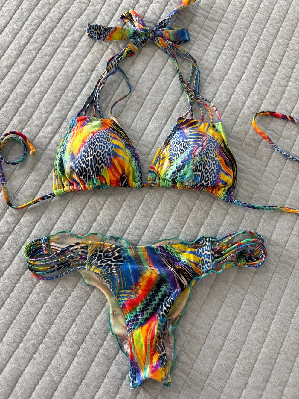 Luli Fama Teal-Trim Multicolor Animal Print Bikini Set